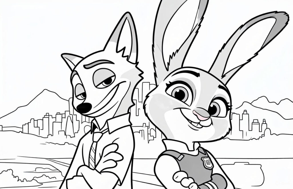 zootopie 2 coloriage renard et lapin