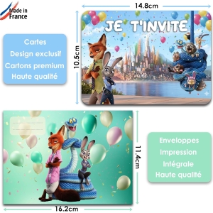 1768470777 glowiibo lot de 12 cartes invitation anniversaire zootopie et animaux avec enveloppes assorties ideal enfant fille