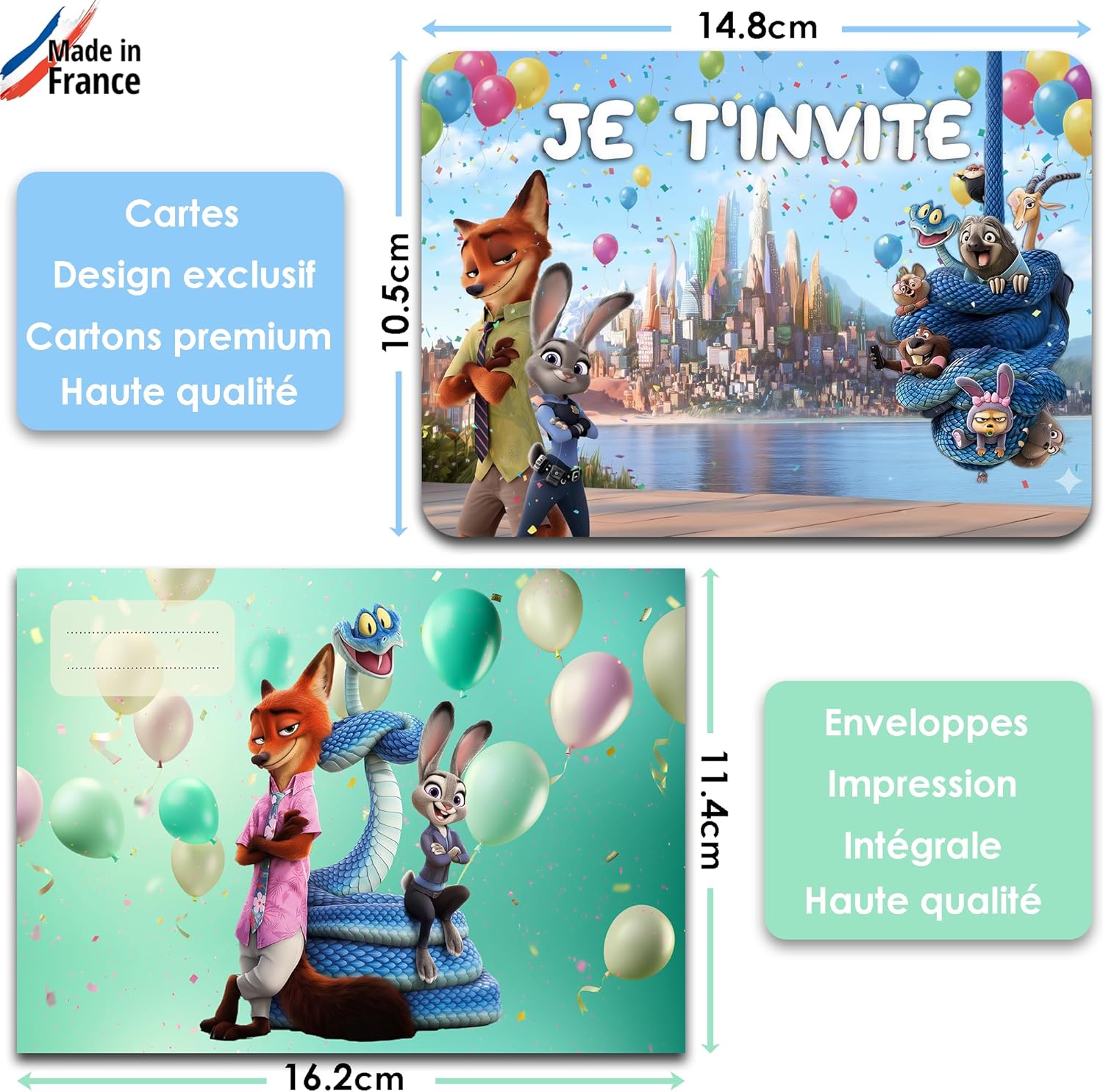 1768470777 glowiibo lot de 12 cartes invitation anniversaire zootopie et animaux avec enveloppes assorties ideal enfant fille