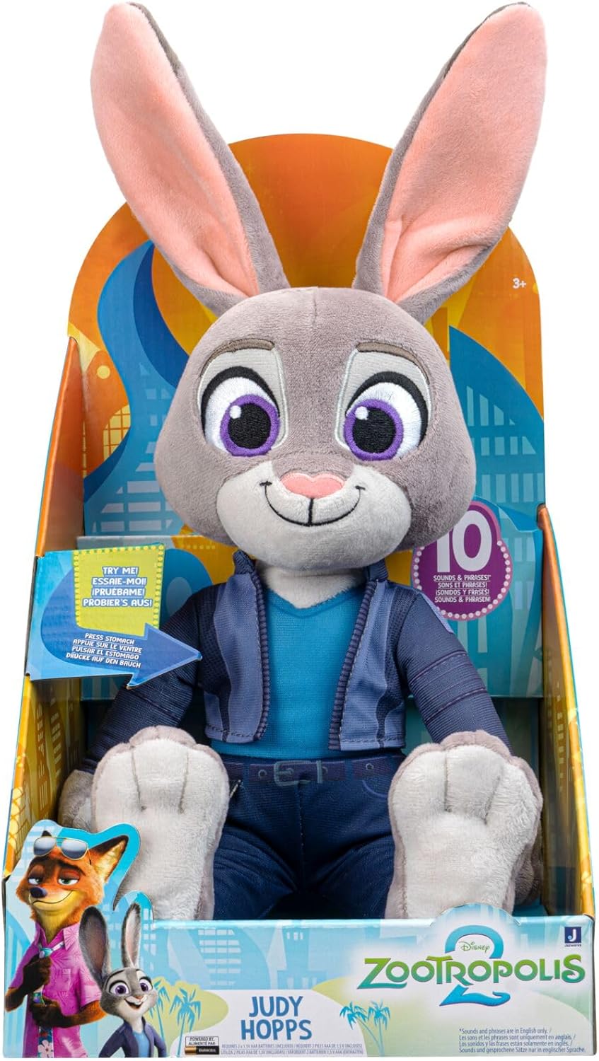 Zootopie 2 Judy Hopps, Peluche Interactive Zootopie 2 de Disney de 35 cm - Plus de 10 Sons et Phrases - Jouets en Peluche pour Enfants et Tout-Petits - Convient aux Enfants de Plus de 3 Ans