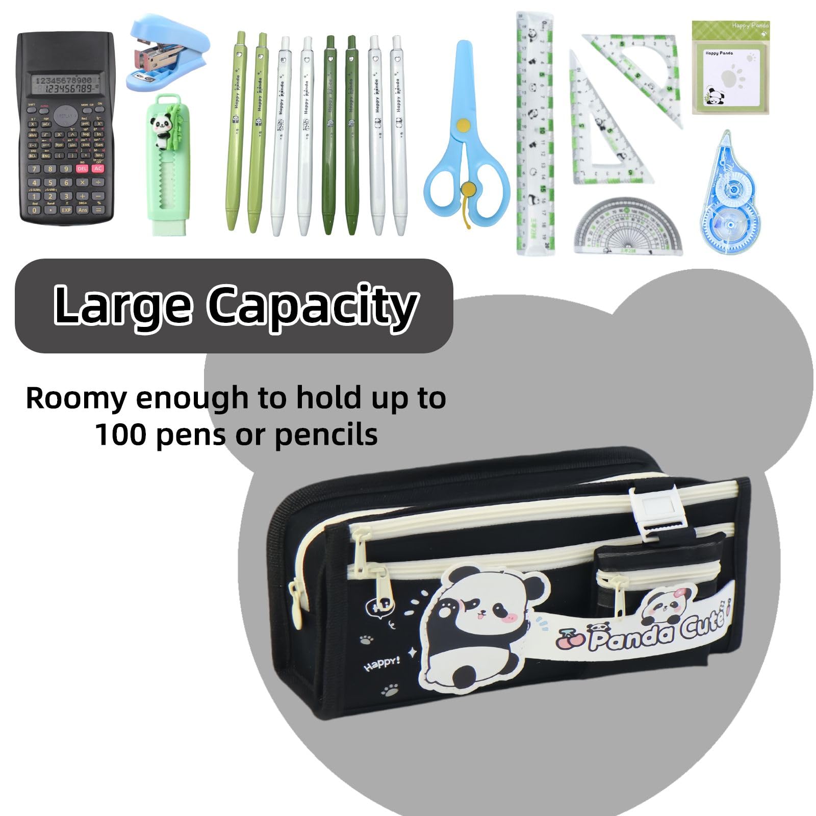 Trousse Scolaire Zootopie Panda Kawaii Grande Capacité - Étui à Crayons Noir – Image 5