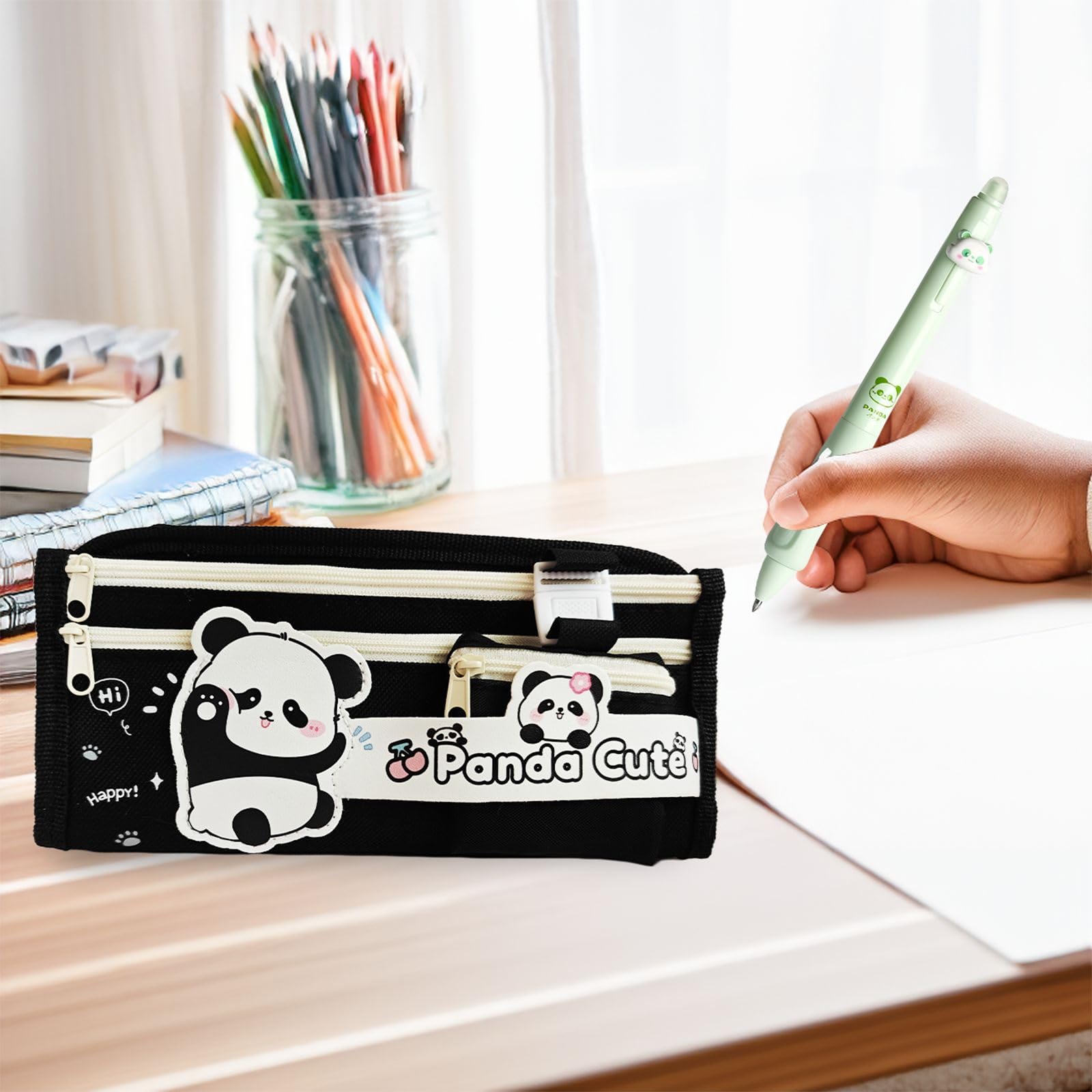 Trousse Scolaire Zootopie Panda Kawaii Grande Capacité - Étui à Crayons Noir – Image 6