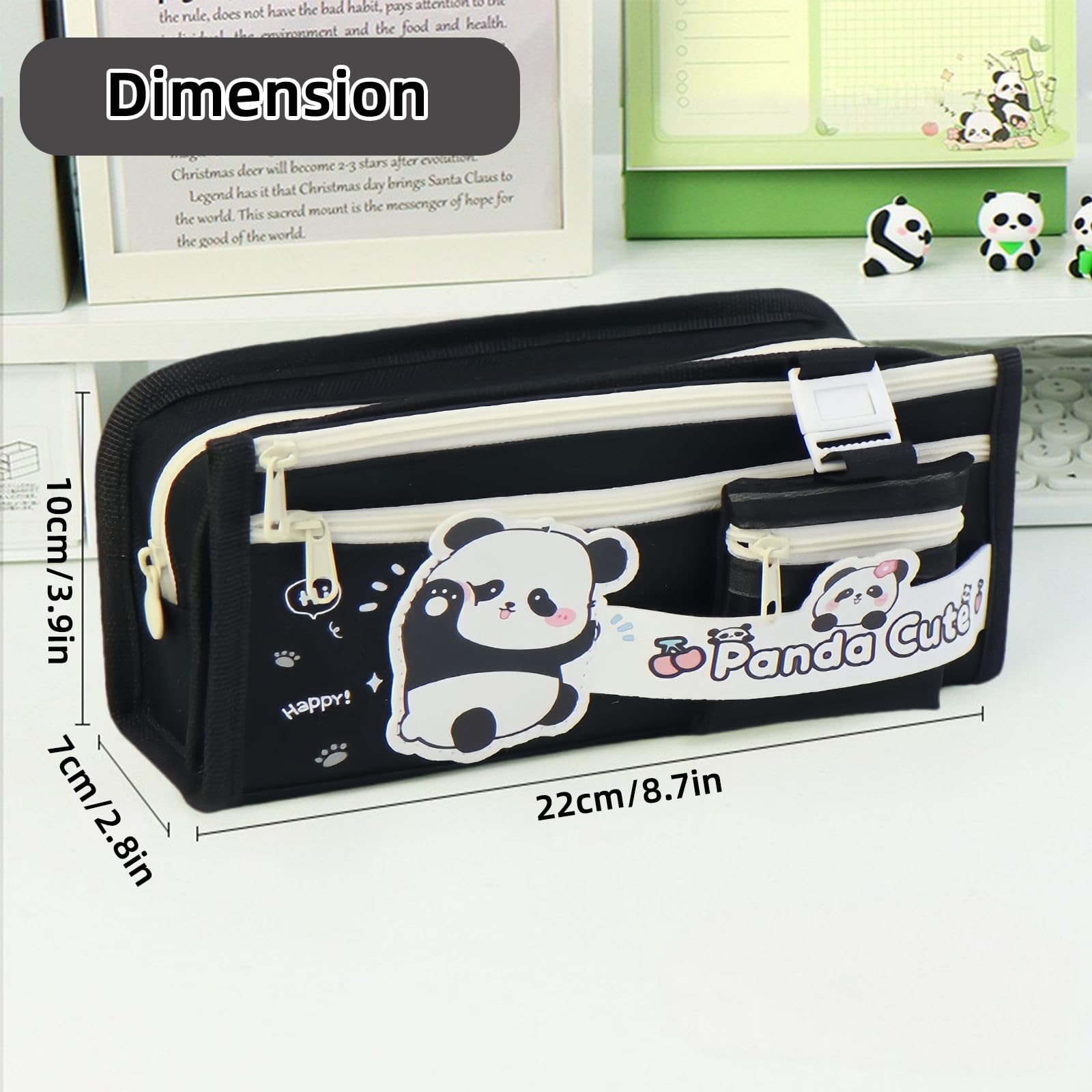 Trousse Scolaire Zootopie Panda Kawaii Grande Capacité - Étui à Crayons Noir – Image 2