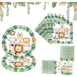 Kit Vaisselle Zootopie Jungle Animaux pour Fête Anniversaire - Assiettes, Gobelets, Serviettes 20 Invités