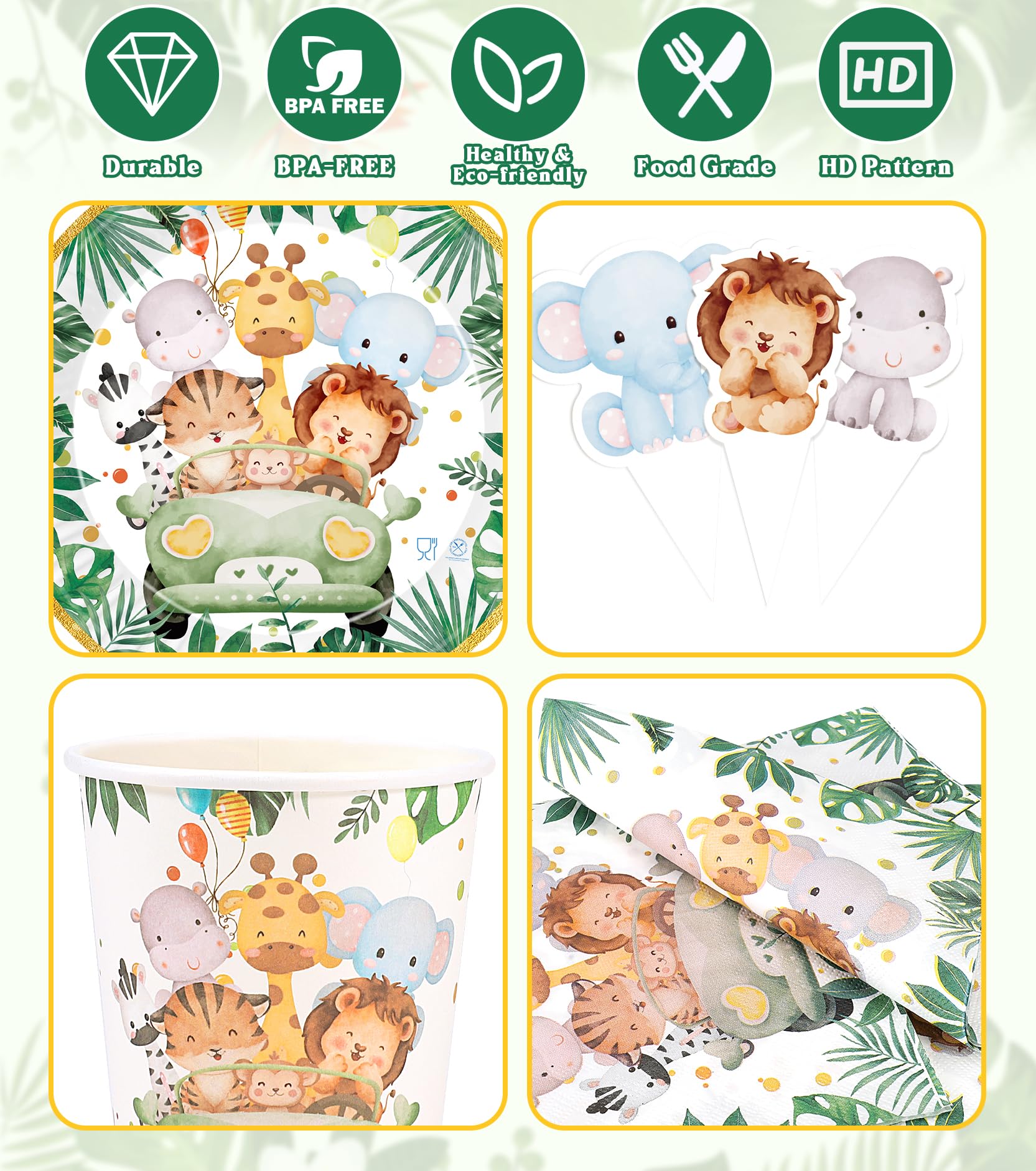 Vaisselle Jetable Zootopie Animaux Sauvages 134 Pièces - Thème Safari – Image 6