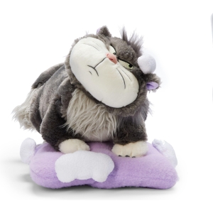 Peluche Lucifer Zootopie 28 cm - Chat Noir et Blanc sur Coussin Violet