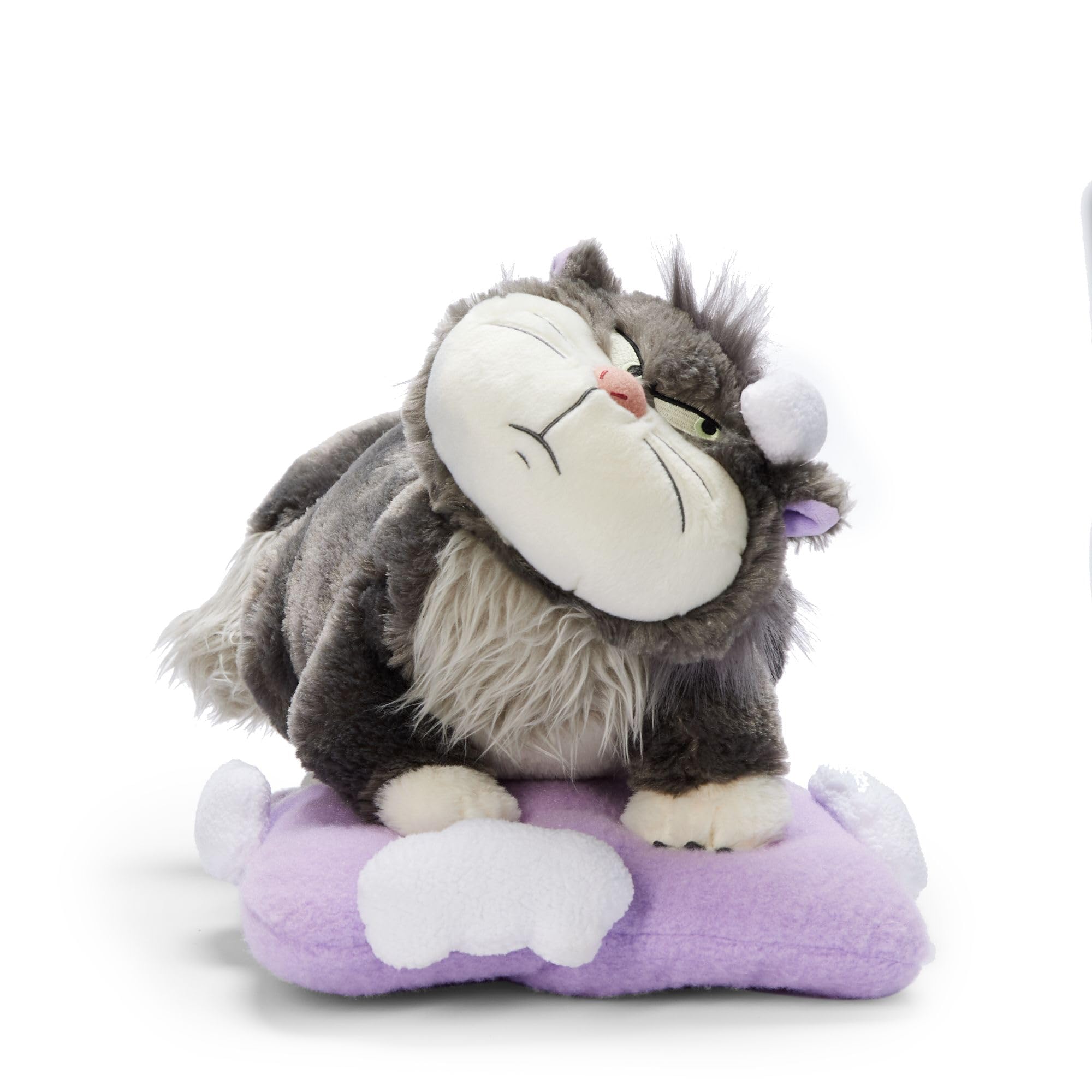 Peluche Lucifer Zootopie 28 cm - Chat Noir et Blanc sur Coussin Violet