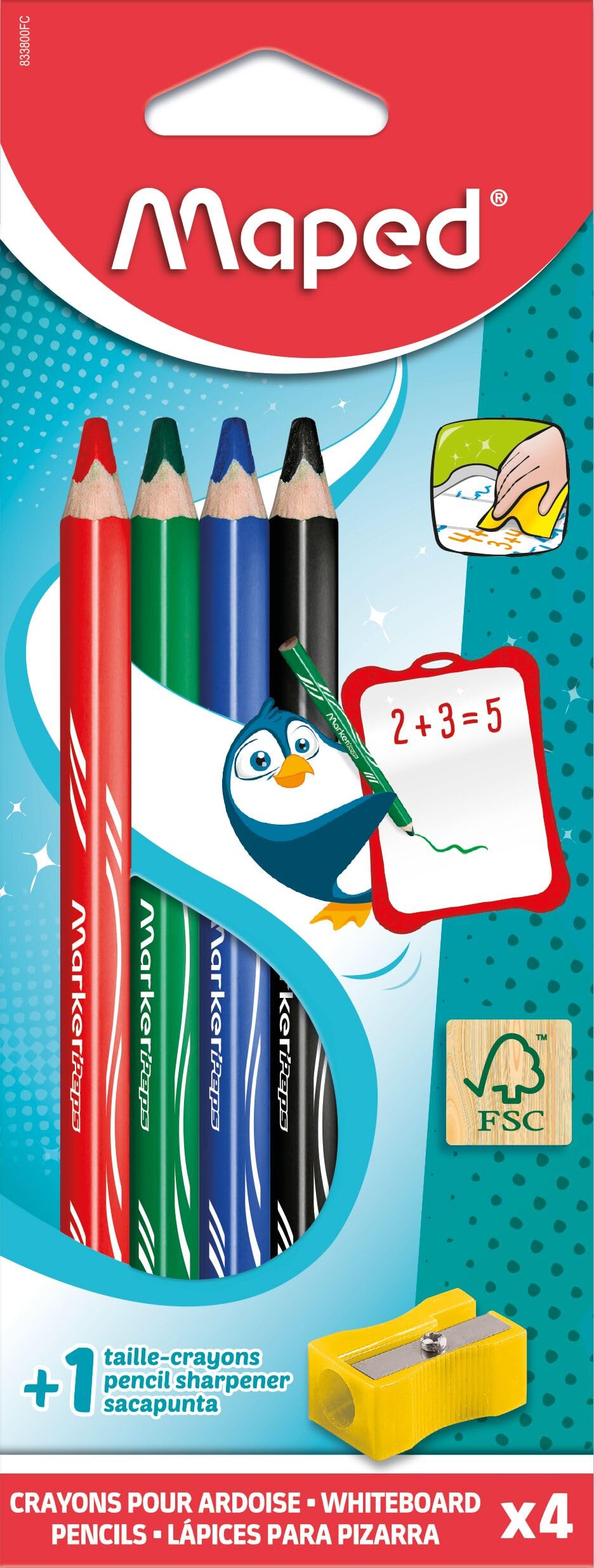 Crayons Ardoise Zootopie Maped Marker'peps Wood 4 Couleurs + Taille-crayons