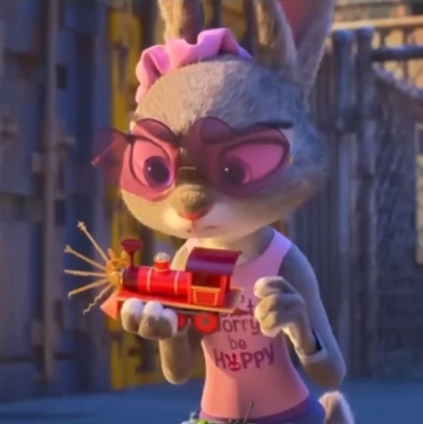 Une jeune lapine avec un train miniature dans la série Zootopia+
